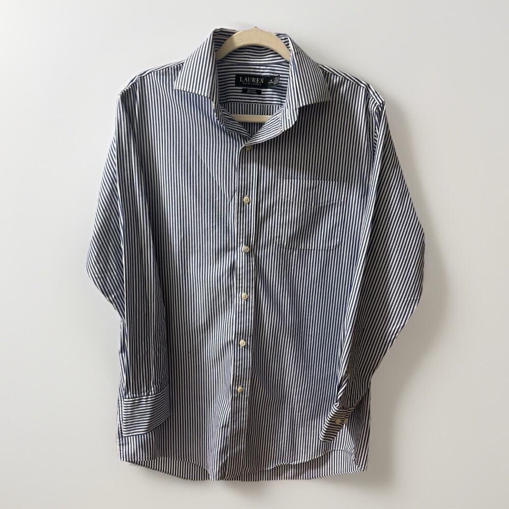 Lauren Ralph Lauren Shirt Men’s Sz 16 Non Iron Classic Fit Blue Stripe Button Up